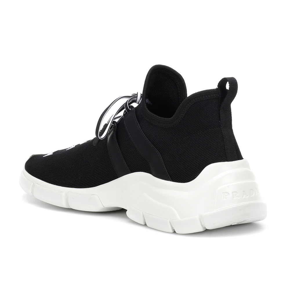 Prada XY Logo Sock Black White Knit Flat Lace Up Tie Pull On Trainer Sneaker 35 - Picture 8 of 12